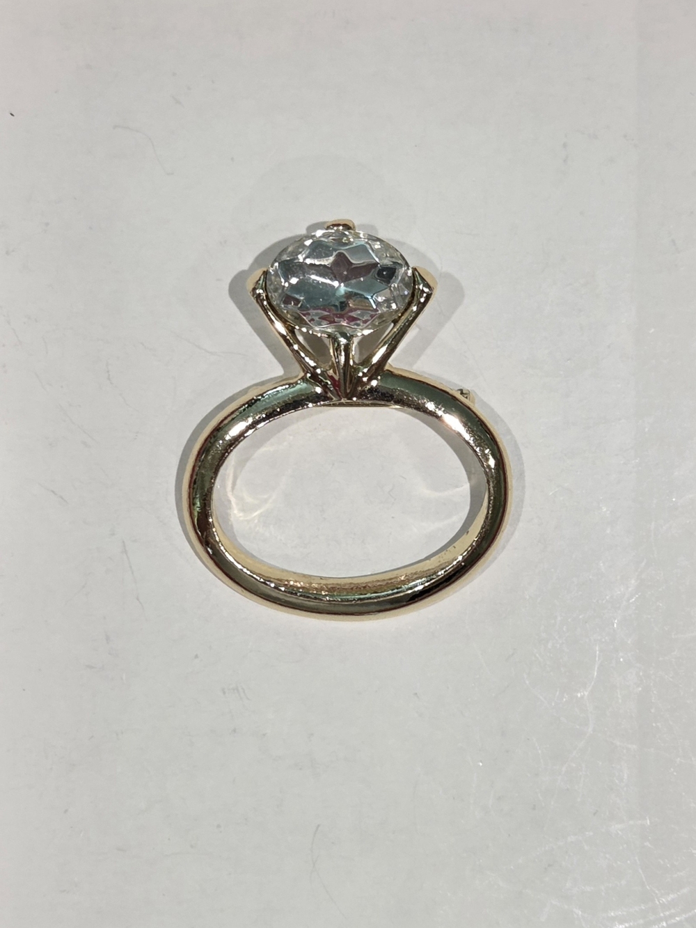 Gold-Tone Clear Gem Engagement Ring Brooch